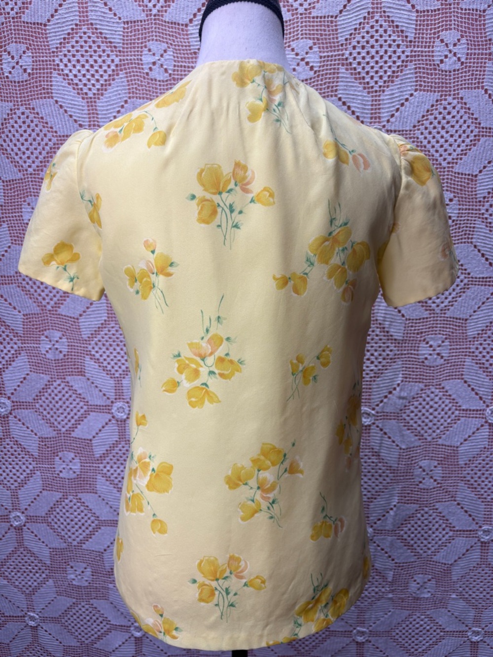Vintage Yellow Floral Blouse Puff Sleeve Open Front SzSm - Picture 5 of 9